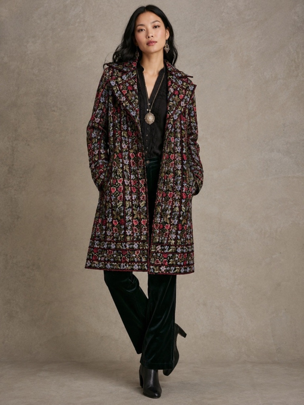 BIYA by Johnny Was Vintage Floral Tapestry Embroidered Long Coat Jacket Size S